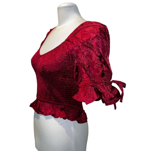 Band of the Free NWT Lea Rhubarb Smocked Crop Top Sz Lar Red Rhubarb Puff Sleeve - Picture 14 of 14